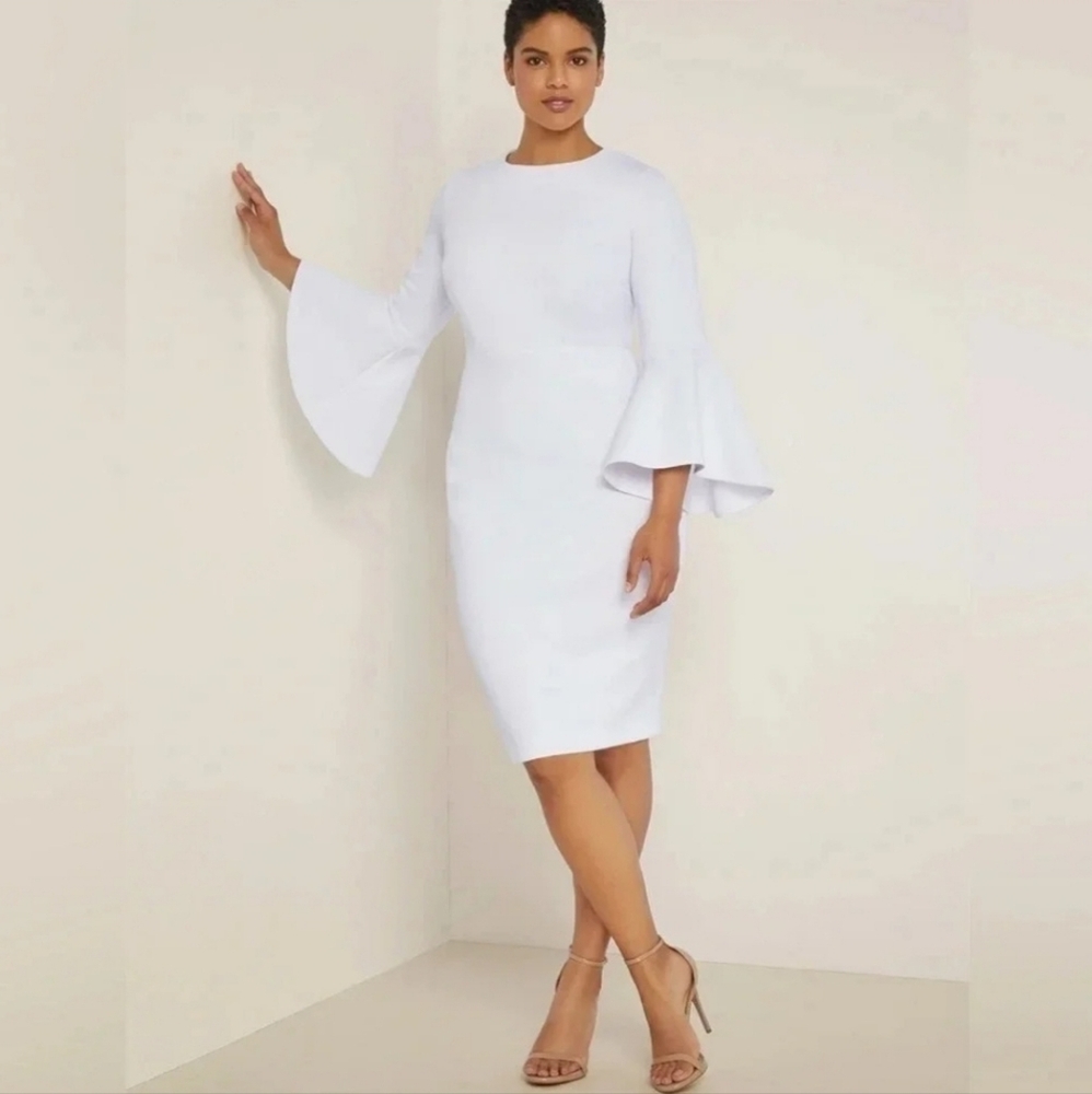 Eloquii Scuba Fabric White Flare Sleeve Dress Size 16 NWT